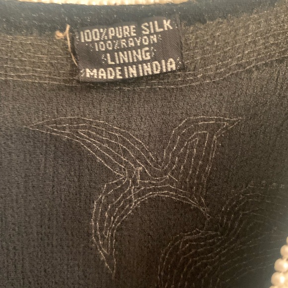 Vintage 100% Black Silk Beaded Pearl Evening Jacket Made in India Sz S - Picture 8 of 11